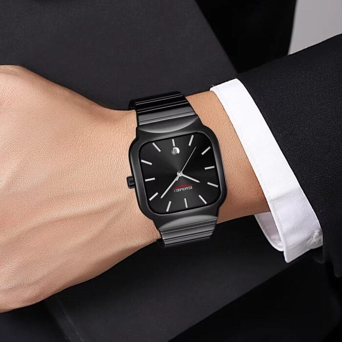 SKMEI - 9361 -  Luxury Square Men Quartz Watch Waterproof - black/black - Image 3