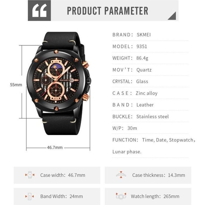 SKMEI - 9351 - High Quality Luxury Watch - black/black - Image 6