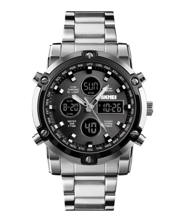 Skmei – 1389 – Dual Display Waterproof Business Watch - Silver/Black