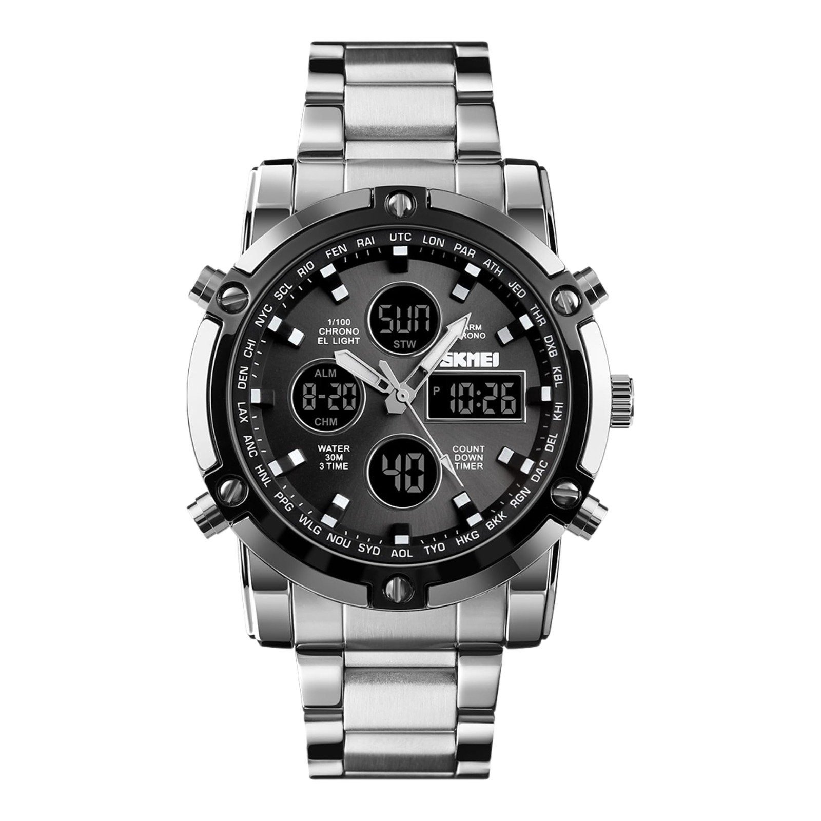 1389-8.jpeg Skmei – 1389 – Dual Display Waterproof Business Watch - Silver/Black - Image 1