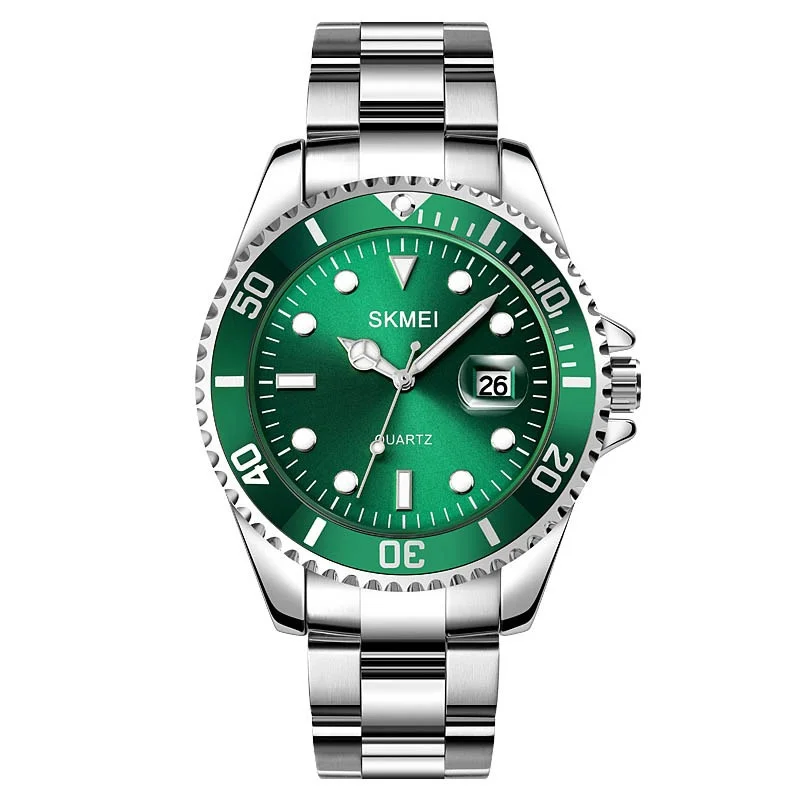1779-4.webp SKMEI - 1779 - Casual Quartz Luxury Full Steel Waterproof watch - silver/green - Image 1