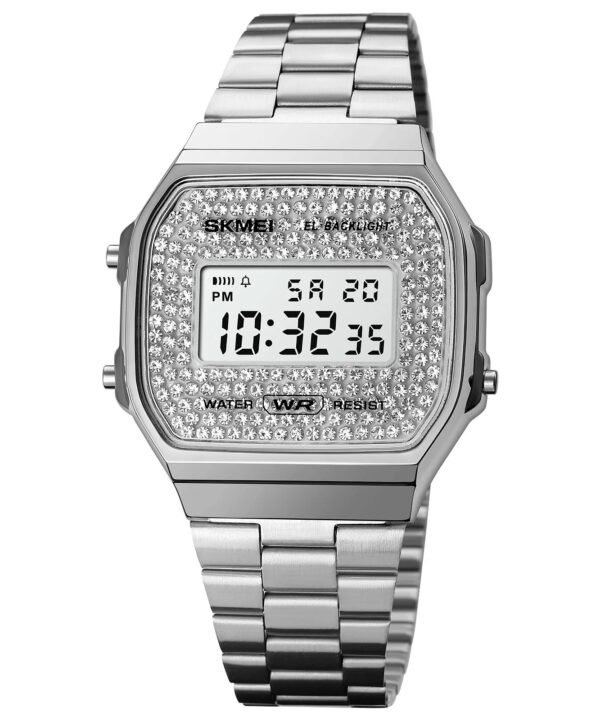 Skmei - 1808 - Women Shinning Diamonds Dial Chrono Watch - Silver