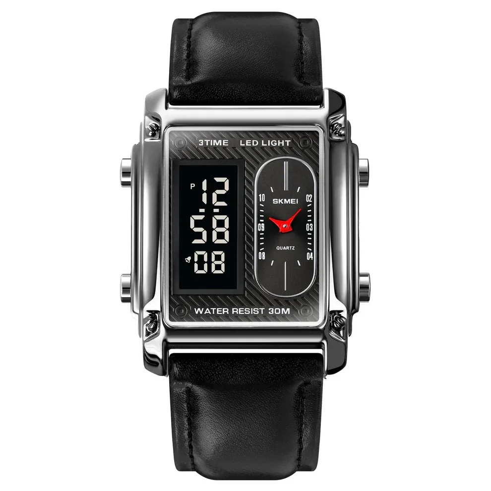 1868-9.webp Skmei - 1868 (strap) - Digital LED Luminous Waterproof - Silver-Leather - Image 1