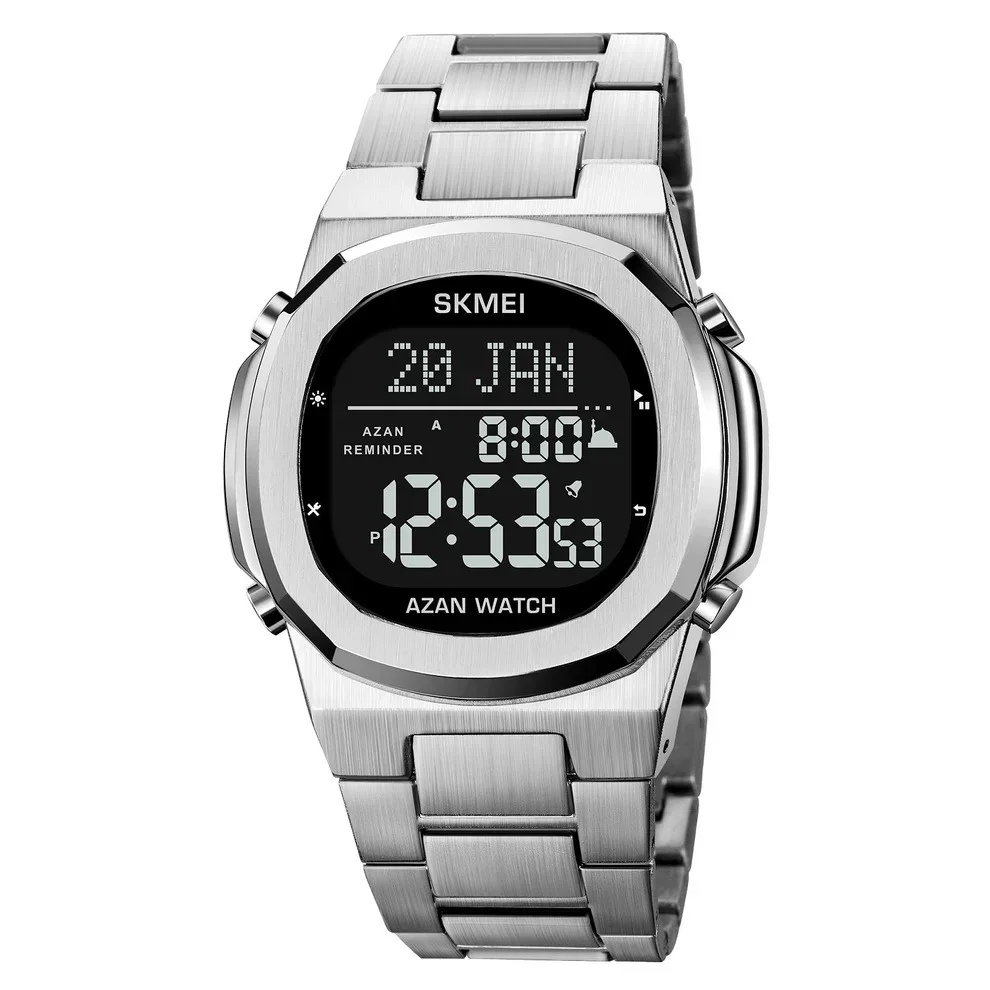 2036-4.webp SKMEI - 2036 - Qibla Azan Time Reminder Prayer Watch - Silver/Black - Image 1