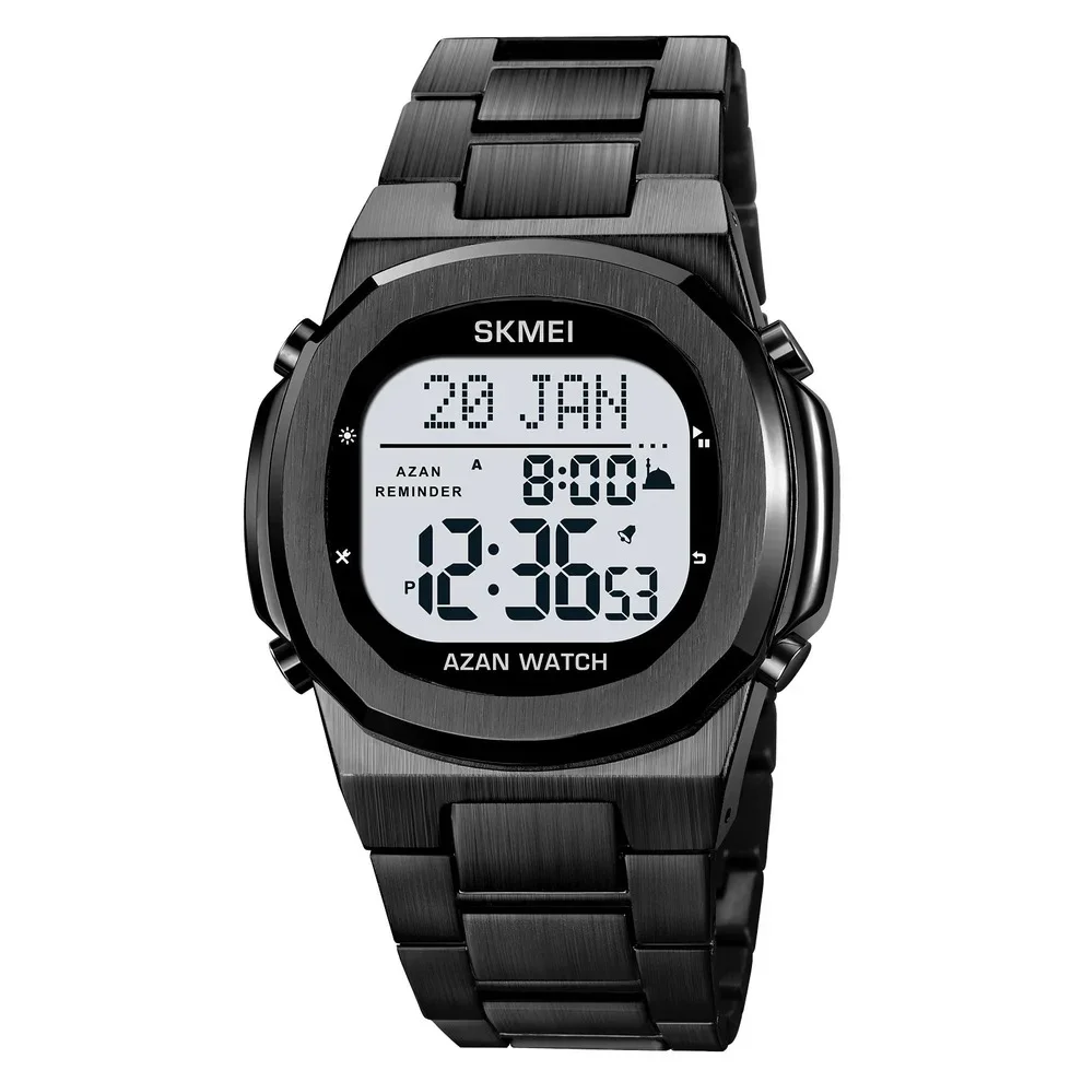 2036-7.webp SKMEI - 2036 - Qibla Azan Time Reminder Prayer Watch - Black/white - Image 1