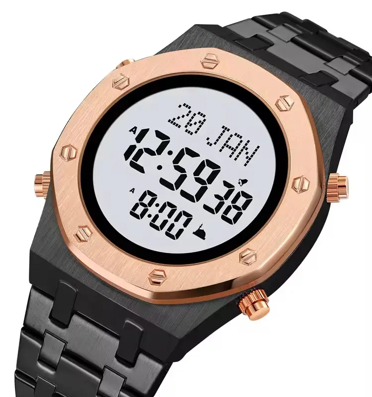 2043-15.webp SKMEI - 2043 - Qibla Azan Time Reminder Prayer Watch - rosegold/white-black - Image 1