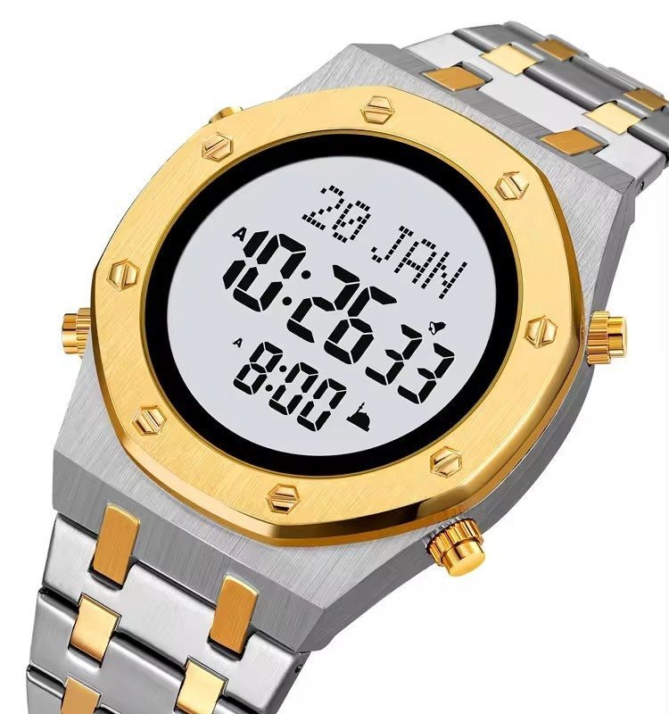 2043-16.jpeg SKMEI - 2043 - Qibla Azan Time Reminder Prayer Watch - silver/gold-white - Image 1
