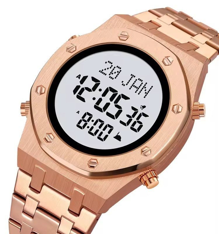 2043-17.jpeg SKMEI - 2043 - Qibla Azan Time Reminder Prayer Watch - rosegold/white - Image 1