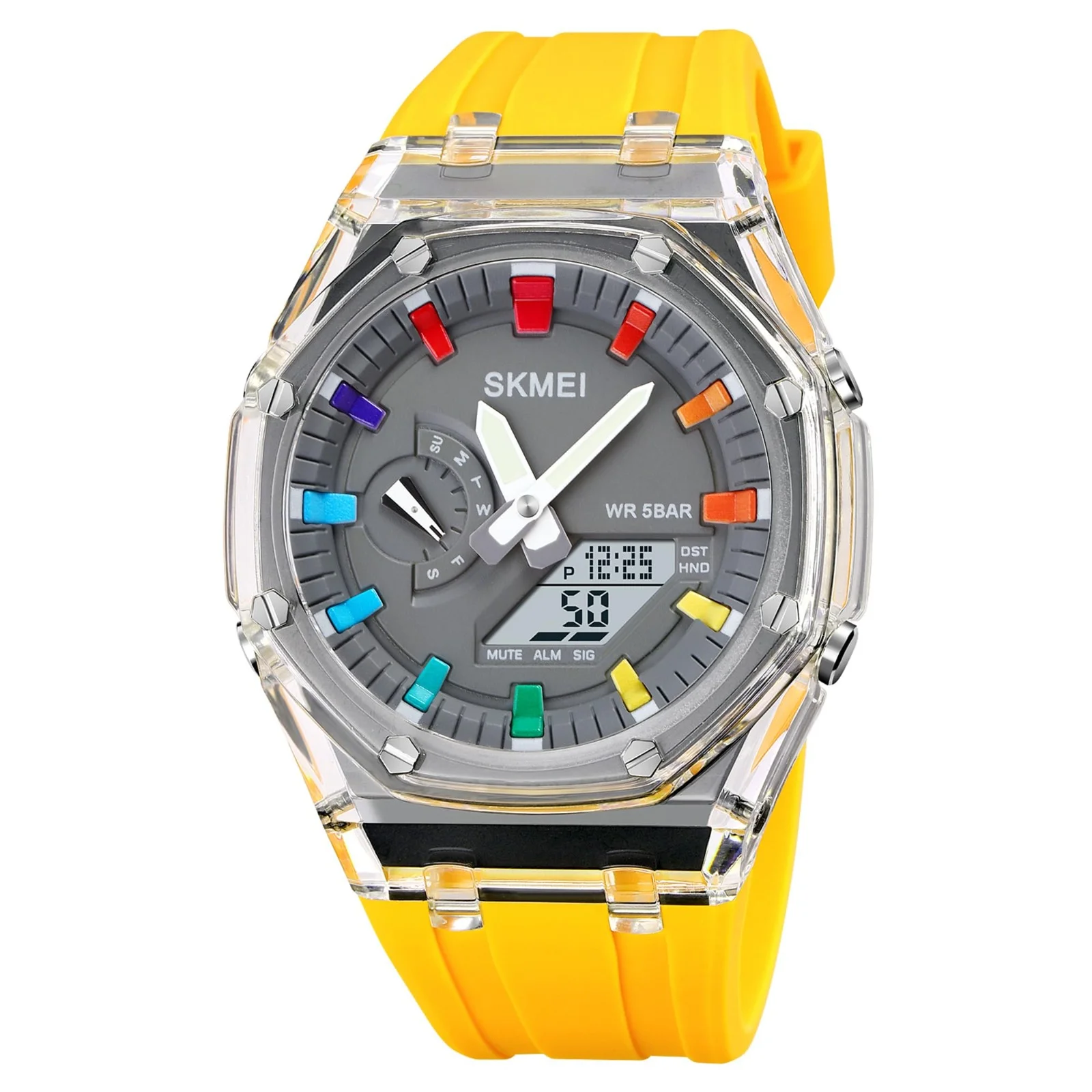 2100-11.webp Skmei - 2100 - World Time 50m Waterproof - Yellow - Image 1
