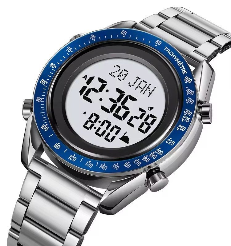 2143-10.jpeg SKMEI - 2143 - Qibla Azan Time Reminder Prayer Watch - silver/blue - Image 1