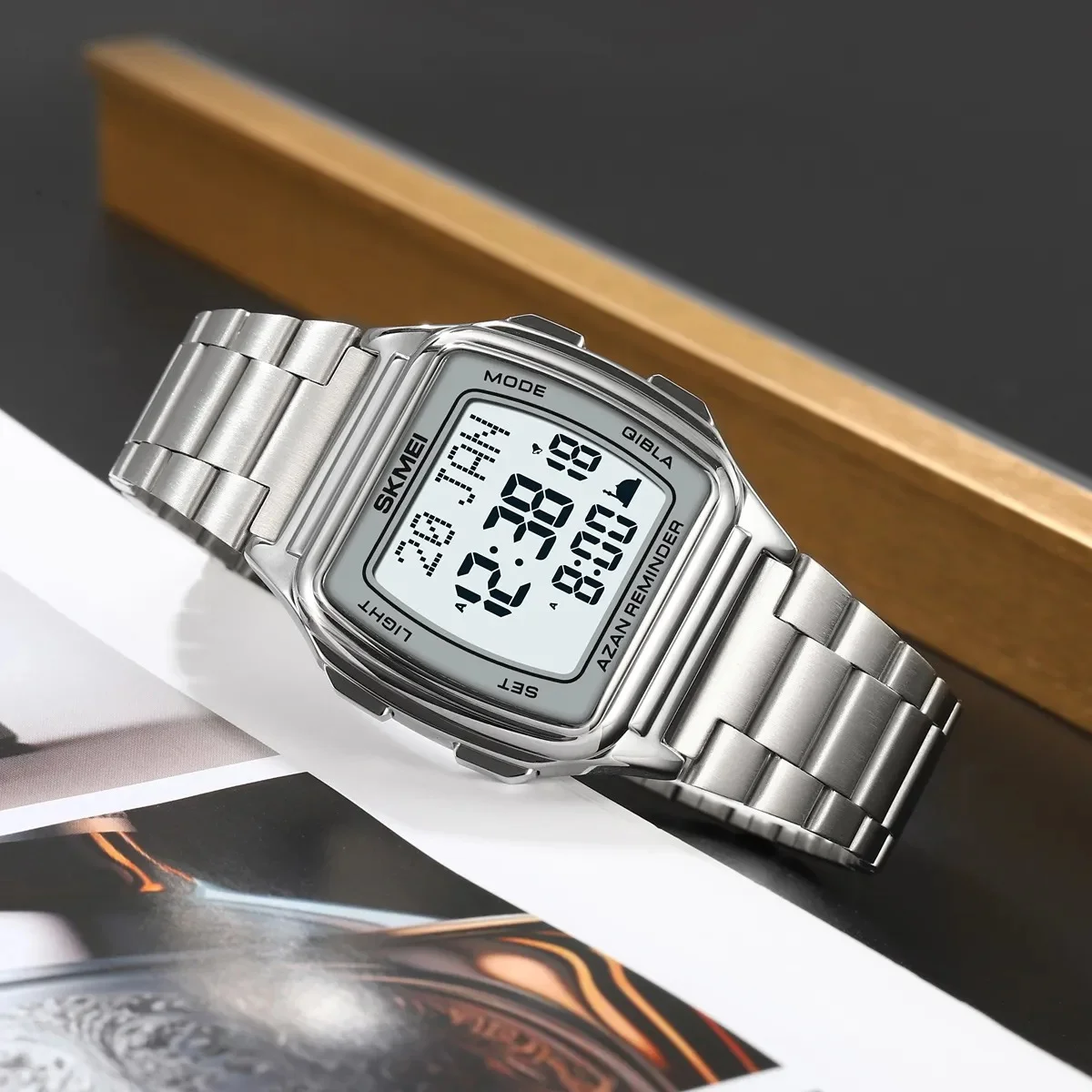 2240-4.webp SKMEI - 2240 - Qibla Azan Time Reminder Prayer Watch - silver - Image 1