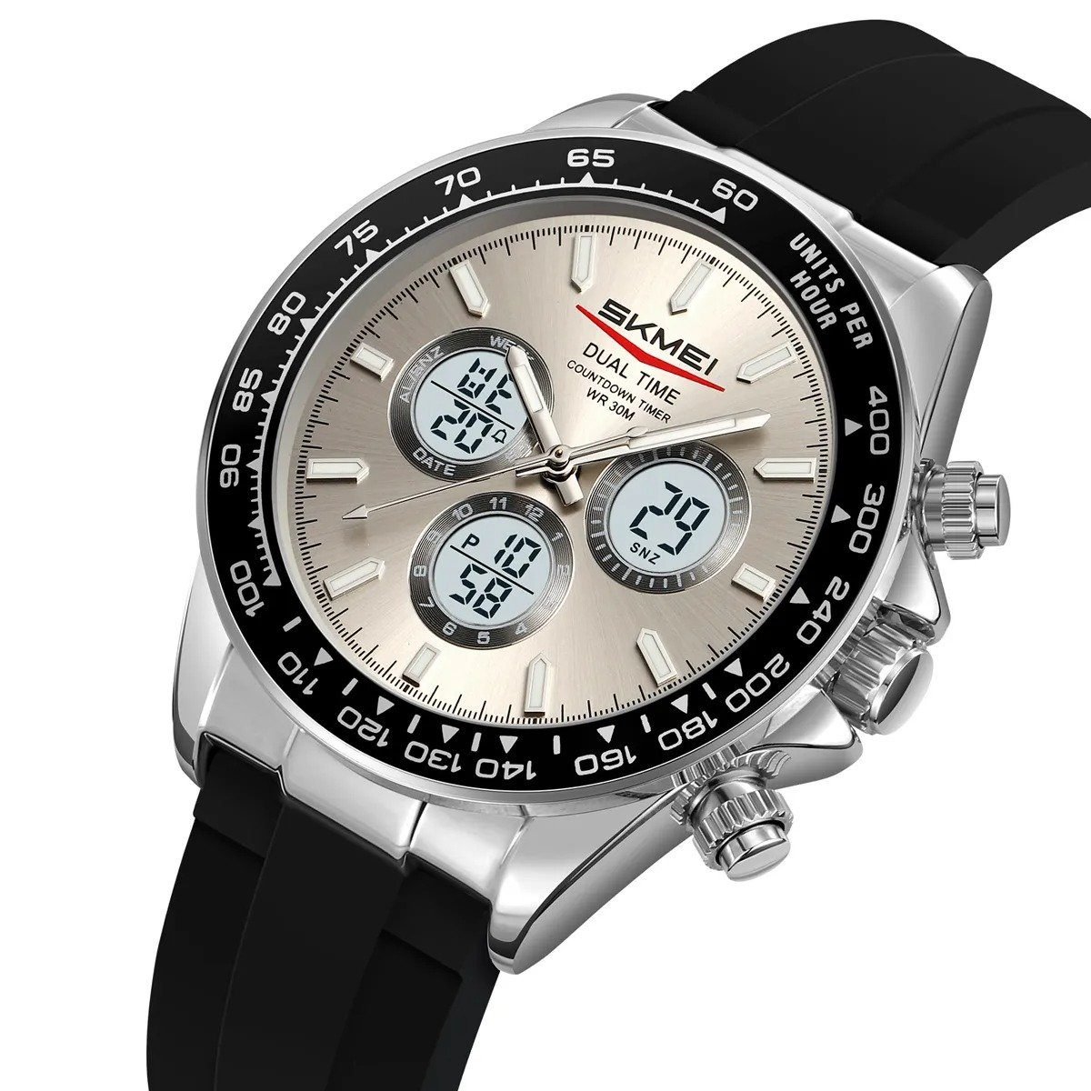 2505-2.jpeg SKMEI - 2505 - Electronic Quartz Dual Display Watch - silver/gray-silica gel - Image 1