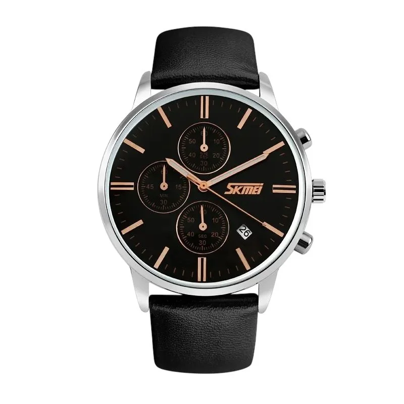 9103-5.webp SKMEI - 9103 - Premium Chronograph Leather Edition Watch - black/black - Image 1