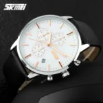 SKMEI - 9103 - Premium Chronograph Leather Edition Watch - white/black - Image 2