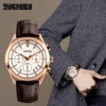 SKMEI - 9127 - Chronograph Leather Strap Watch - white - Image 3