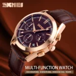 SKMEI - 9127 - Chronograph Leather Strap Watch - brown - Image 3