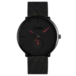 SKMEI - 9185 - Ultra Minimal Black Mesh Wristwatch - red