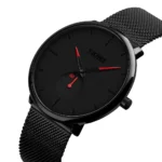 SKMEI - 9185 - Ultra Minimal Black Mesh Wristwatch - red - Image 3