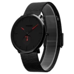 SKMEI - 9185 - Ultra Minimal Black Mesh Wristwatch - red - Image 2