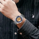 SKMEI - 9222 - Luxury Automatic Skeleton Watch - silver/blue - Image 5