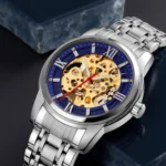 SKMEI - 9222 - Luxury Automatic Skeleton Watch - silver/blue - Image 4