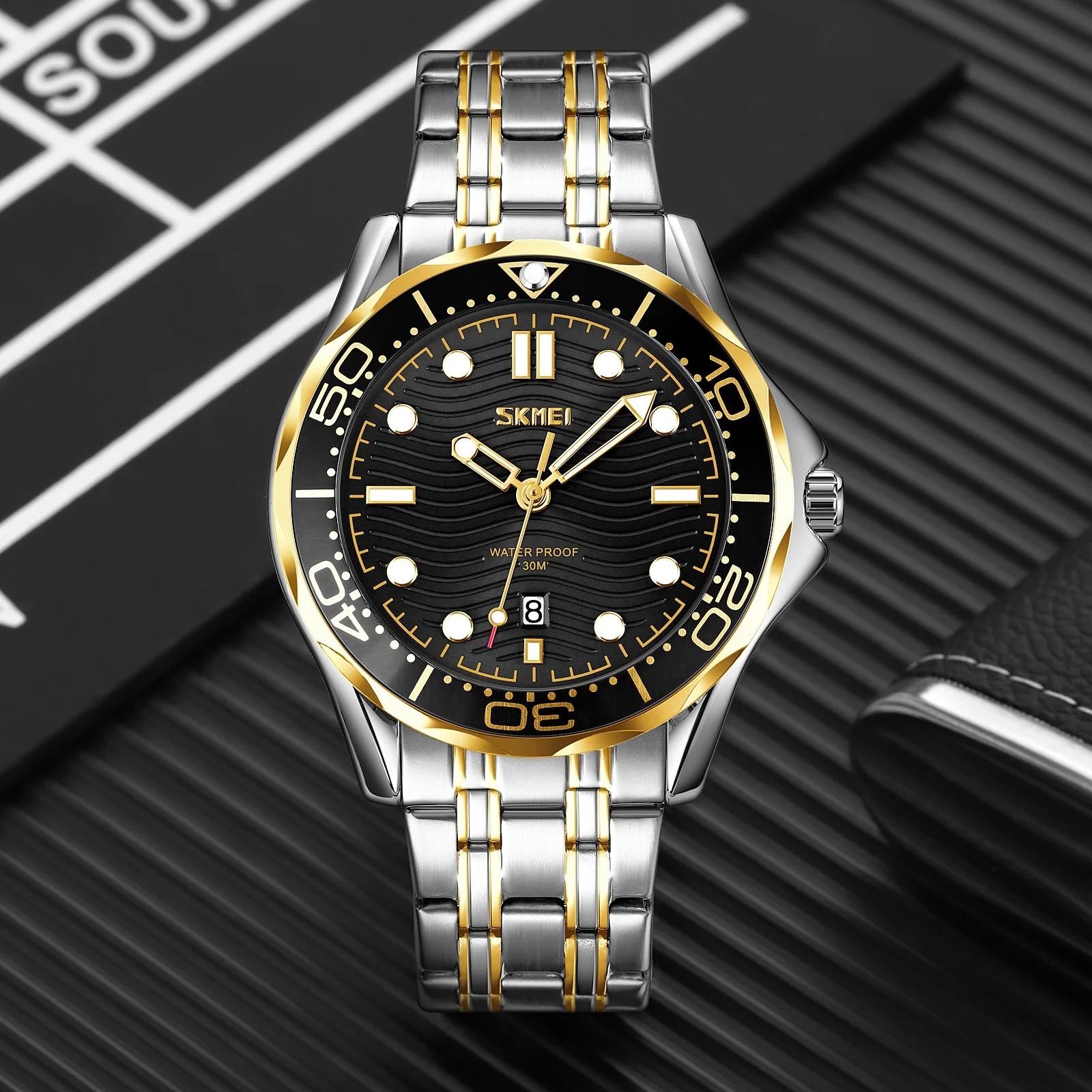 9276-7.webp Skmei - 9276 - Quartz Casual Luxury Business Analog Watch - silver/gold-black-Steel - Image 1