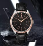 Skmei - 9298 - Leather Strap Casual Analog Quartz Watch - silver/rose gold-black - Image 2