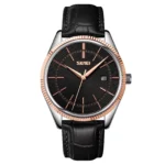 Skmei - 9298 - Leather Strap Casual Analog Quartz Watch - silver/rose gold-black - Image 4