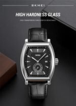 Skmei- 9306 - Leather Strap Quartz Alloy case Downsecond - silver black - Image 4