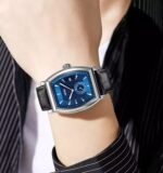 Skmei - 9306 - Leather Strap Quartz Alloy case Downsecond - Silver/Blue - Image 3