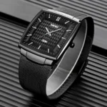 SKMEI - 9311 - Elegant Square Quartz Mesh Edition Watch - black/black - Image 3