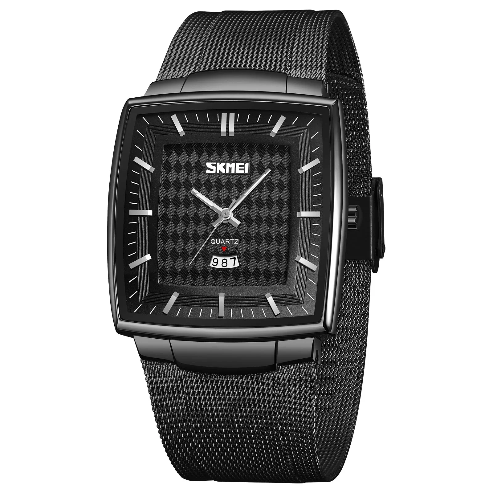9311-18.webp SKMEI - 9311 - Elegant Square Quartz Mesh Edition Watch - black/black - Image 1