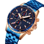 SKMEI - 9334 - Quartz Chronograph Analog Dial Stainless Steel Watch - rose gold/blue - Image 2