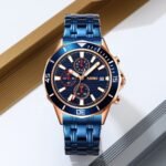 SKMEI - 9335 - Luxury Quartz Chronograph Stainless Steel Watch - rose gold/blue - Image 3
