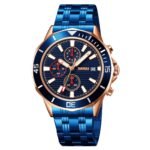 SKMEI - 9335 - Luxury Quartz Chronograph Stainless Steel Watch - rose gold/blue