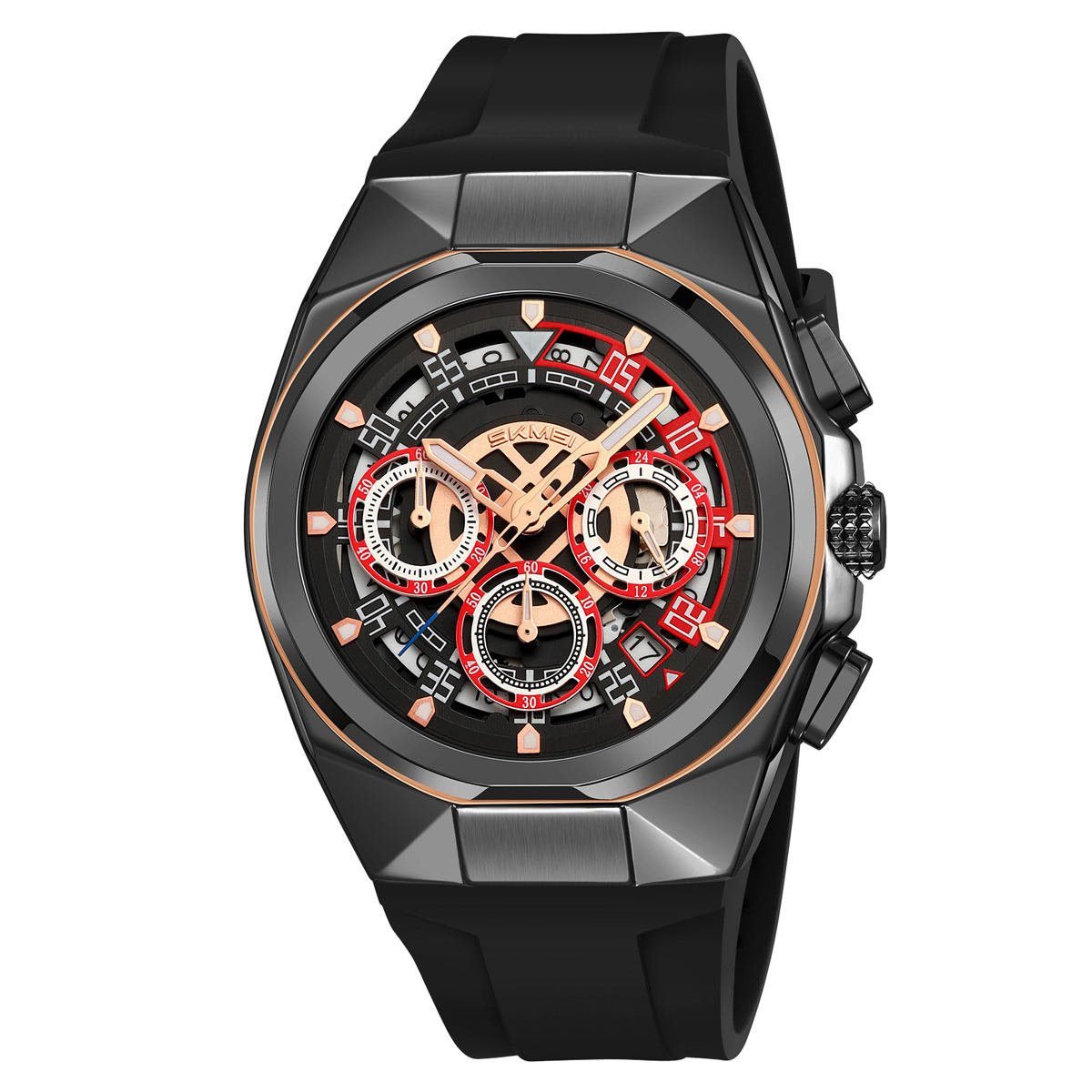 9377-7.jpeg SKMEI - 9377 - Sporty Multi-Function Quartz Watch - black/black-red - Image 1