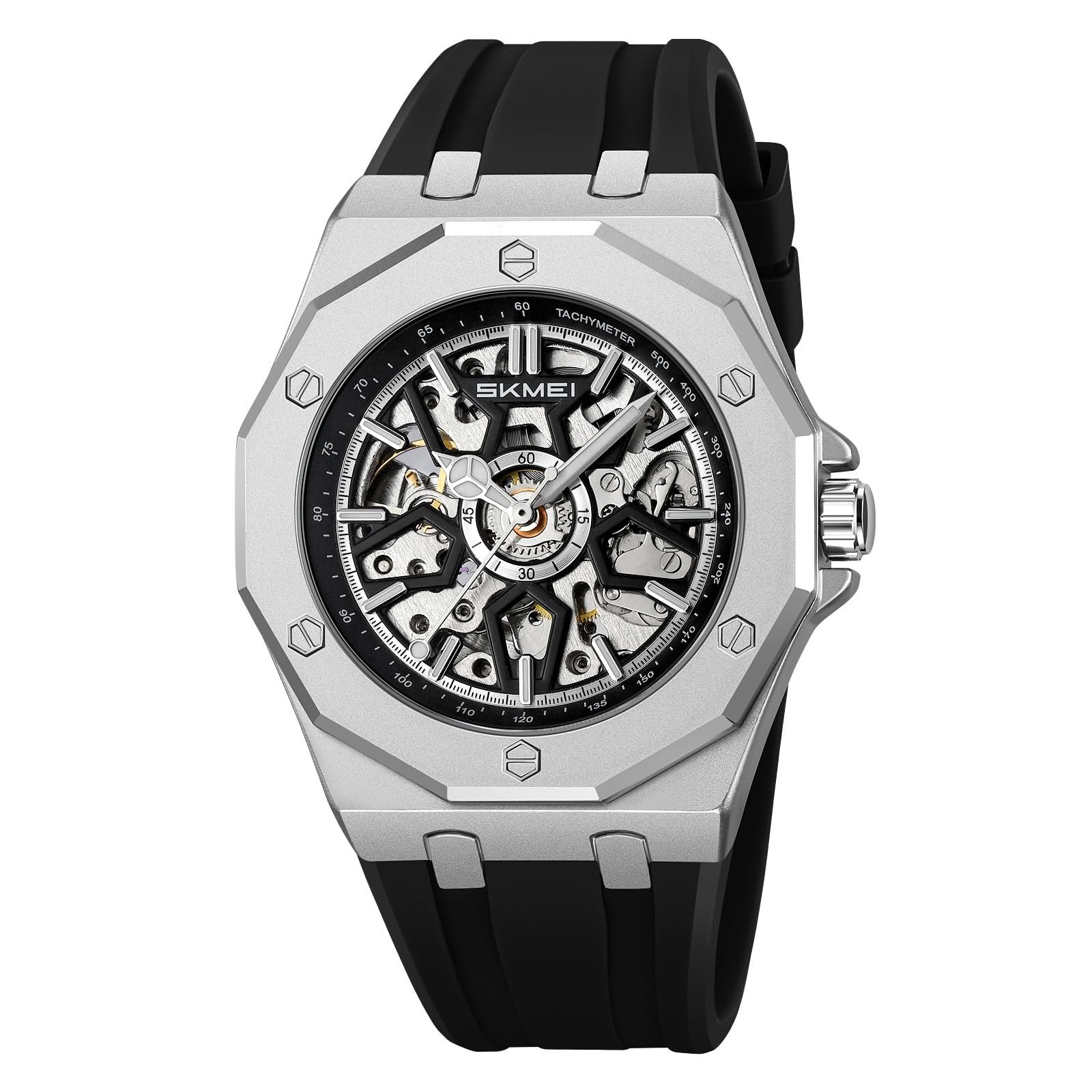 m036-5.jpeg SKMEI - M036 - Automatic Movement Skeleton Dial - silver-silica gel - Image 1